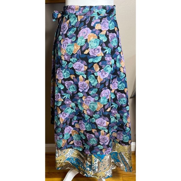 Wrap Sari Skirt Maxi Chiffon Reversible 2 Layers Boho Gypsy Colorful Womens 1 Sz - Picture 5 of 8